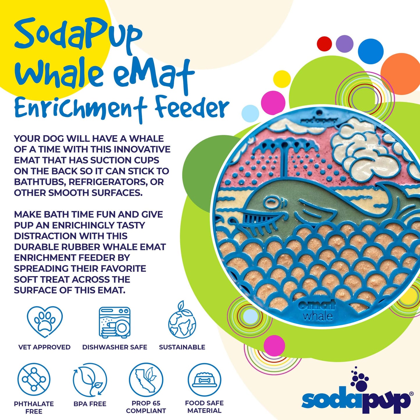 SodaPup - Whale Design eMat Enrichment Lick Mat With Suction Cups - Blue Whale E-Mat