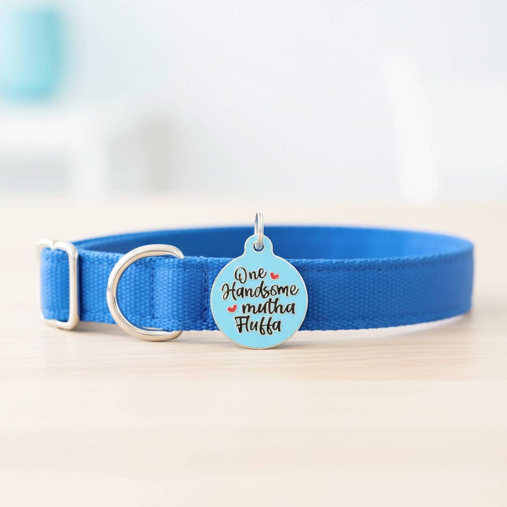 Bad Tags - Enamel Dog ID Tag with Personalized QR Code - Mama's Boy - Engraved QR Code / Large 1.25"