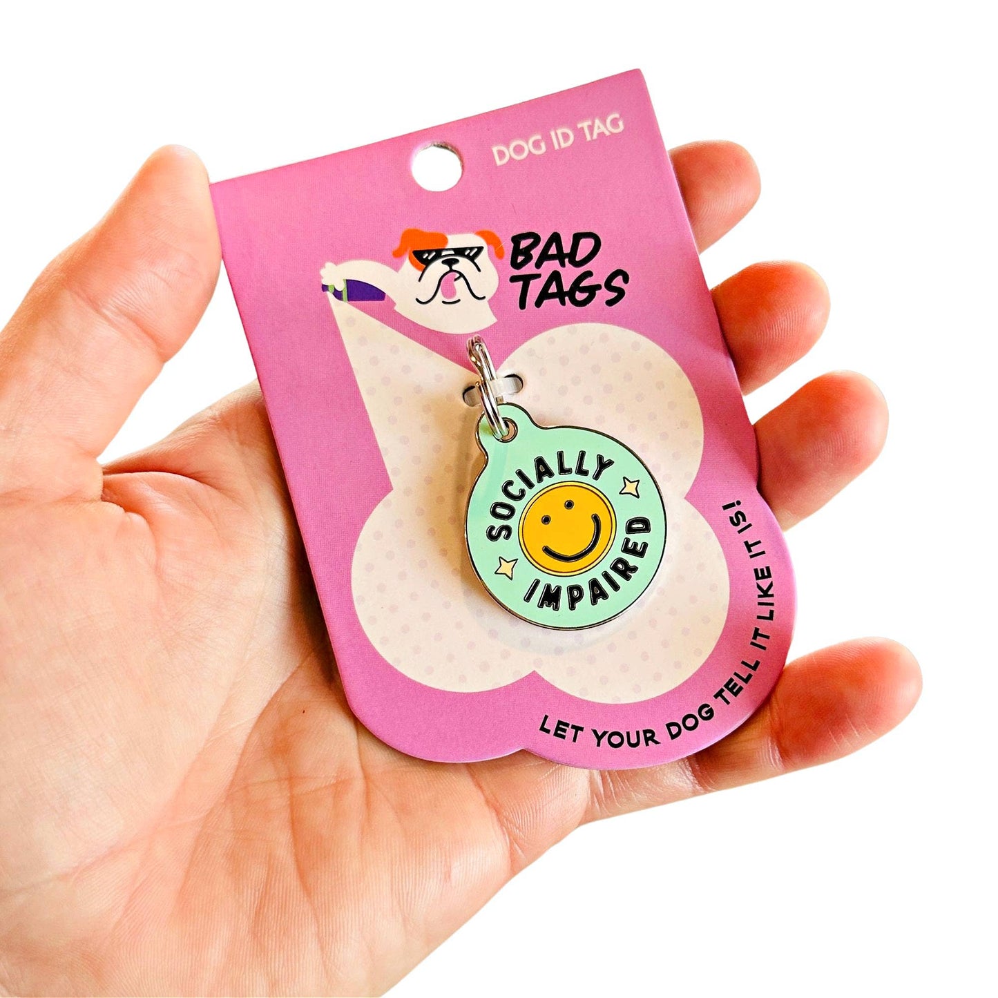Bad Tags - Funny Dog ID Tag w/ Personalized QR Code - Socially Impaired - Engraved QR Code / Large 1.25"