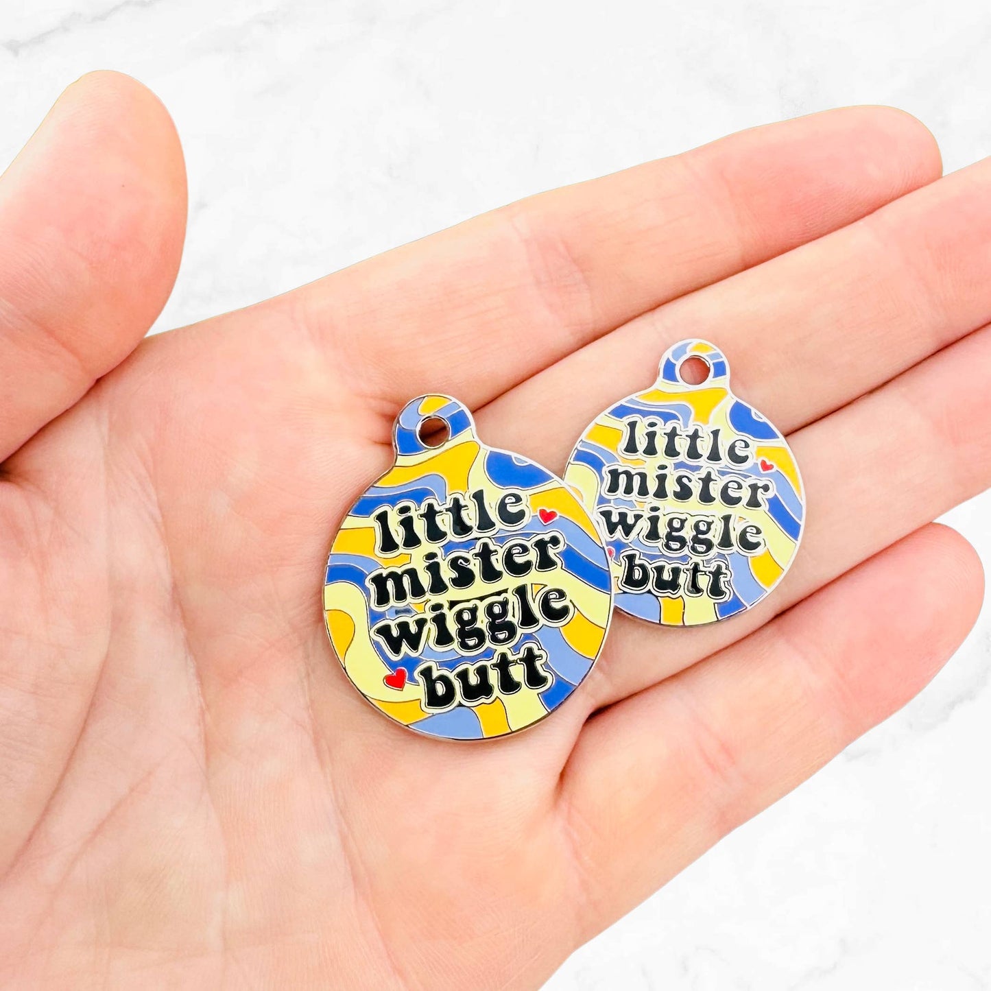 Bad Tags - Cute Dog ID Tag Collar Charm - Little Mister Wiggle Butt - Engraved QR Code / Large 1.25"