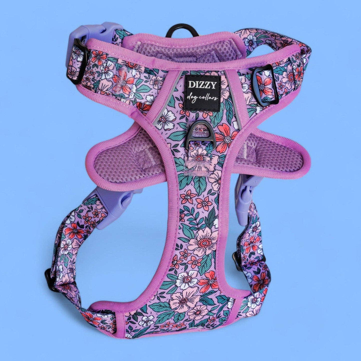 Dizzy Dog Collars - No Pull Dog Harness | Step in | Reflective | Heavy Duty | Easy Reach Handle | Lilac Floral - Medium/Large