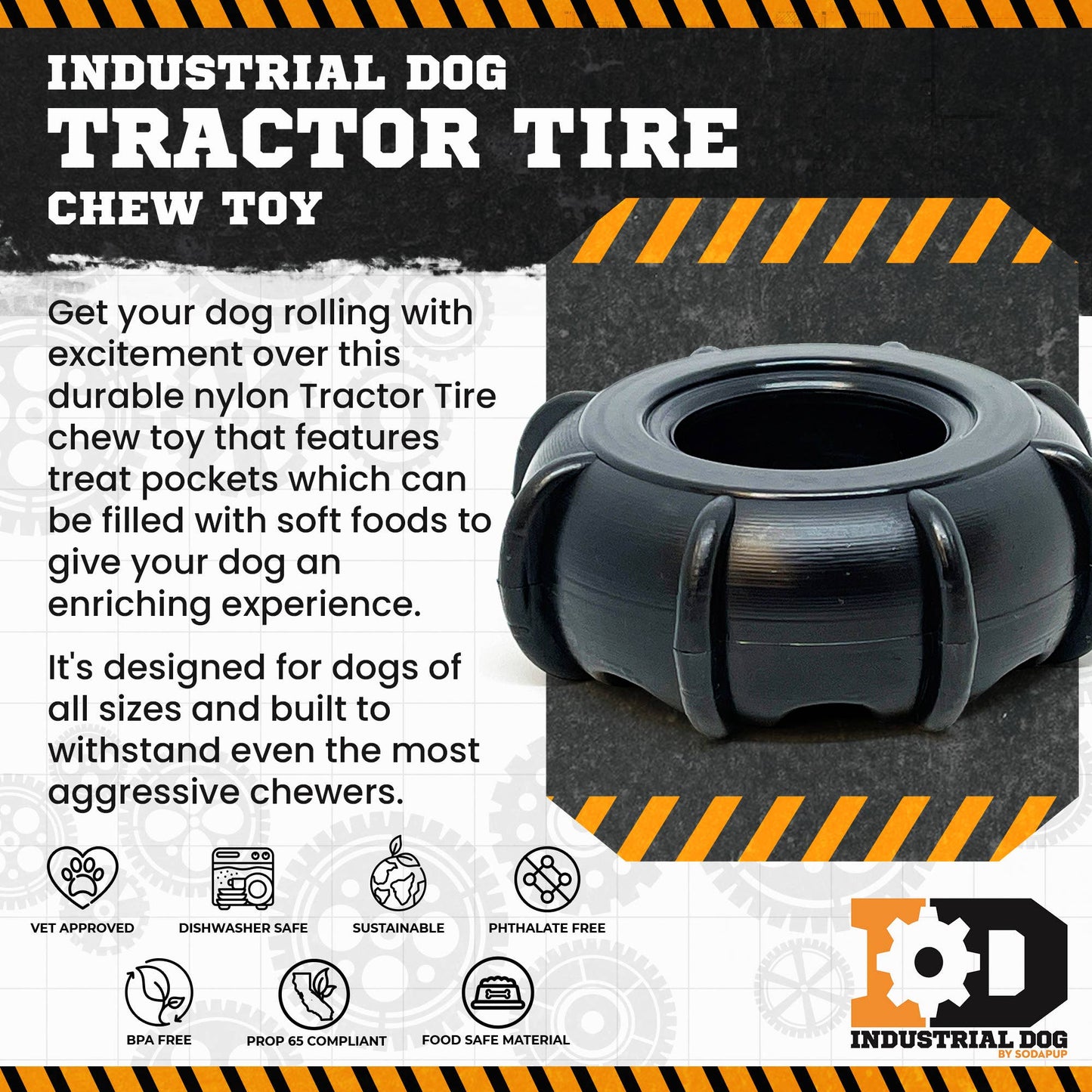 SodaPup - ID Tractor Tire Ultra Durable Nylon Chew & Enrichment Toy