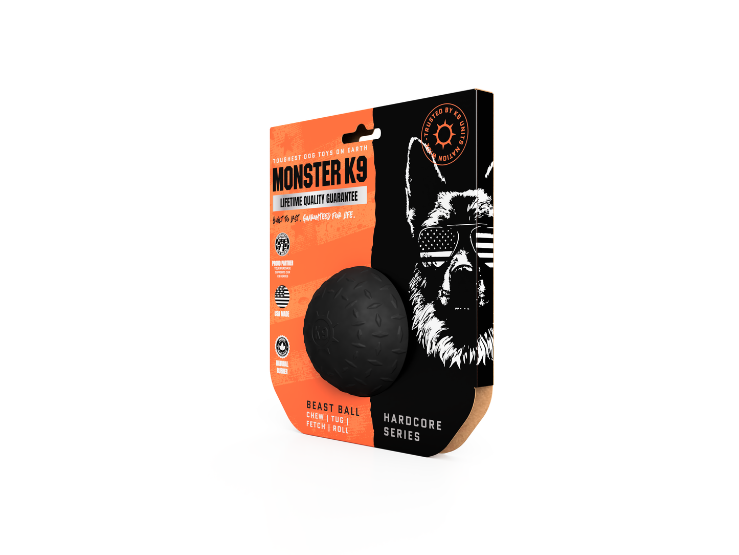 Monster K9 Dog Toys - Black Dog Ball for Aggressive Chewers