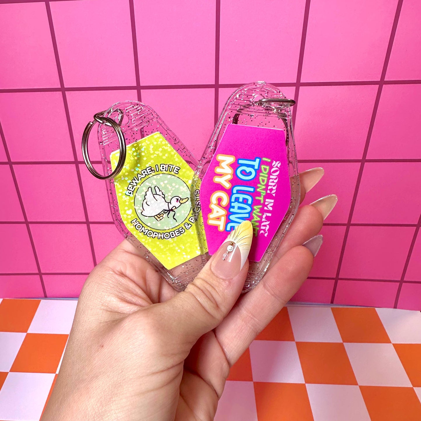 Stickers X Ashley Bexar - Funny Cat Mom Cats Witchy Motel Keychain Acrylic Keychain - Glitter / Silver