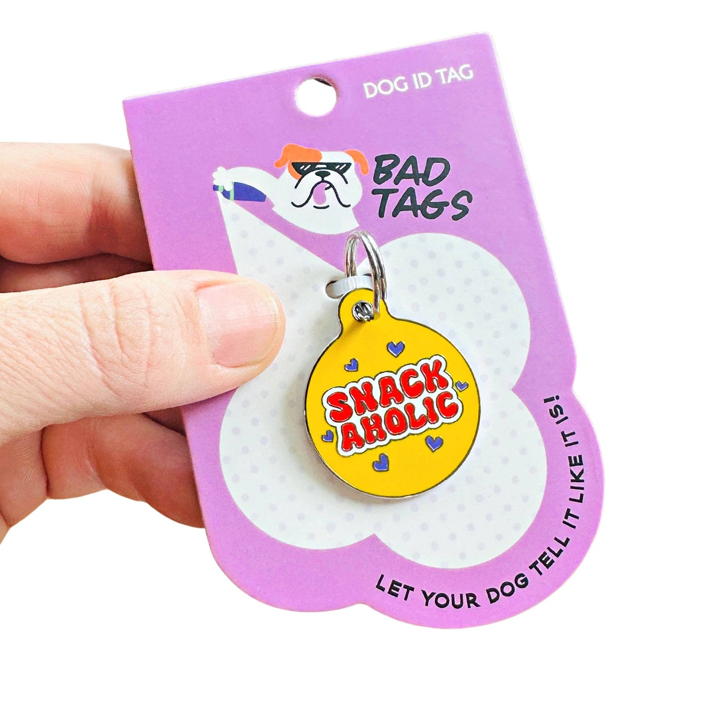 Bad Tags - Dog Tag w/ Personalized QR Code - Snackaholic - Engraved QR Code / Large 1.25"