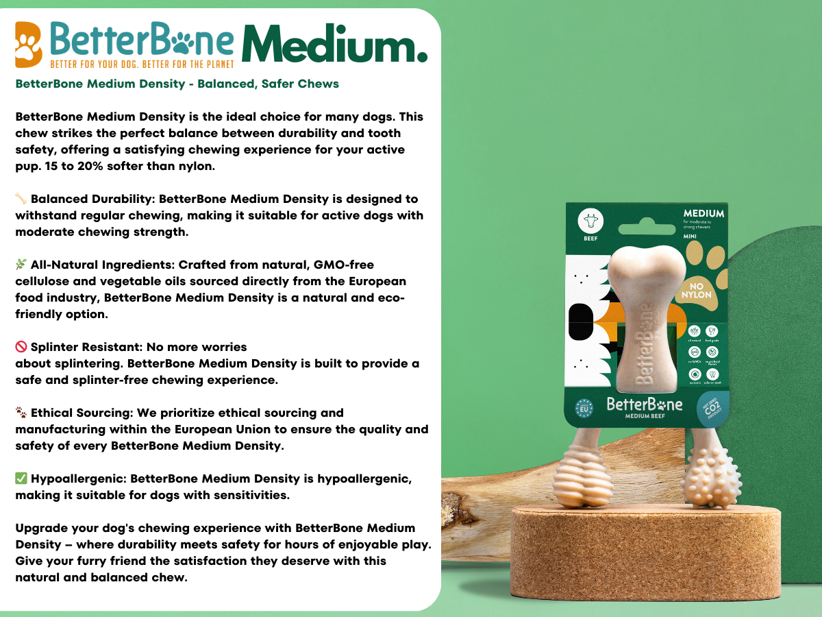 BetterBone Natural Dog Chews - BetterBone MEDIUM - Natural, No Nylon, Softer Than Nylon ECO - Beef / Large (dogs over 25 lbs)