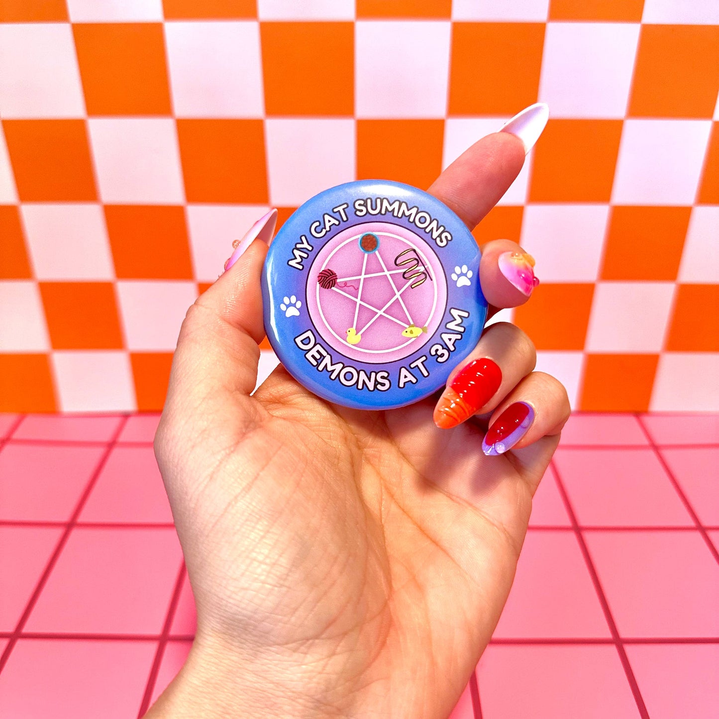 Stickers X Ashley Bexar - Funny Cats Cat Mom Witchy Button Pin Pinback Button - Mini: 1.25"