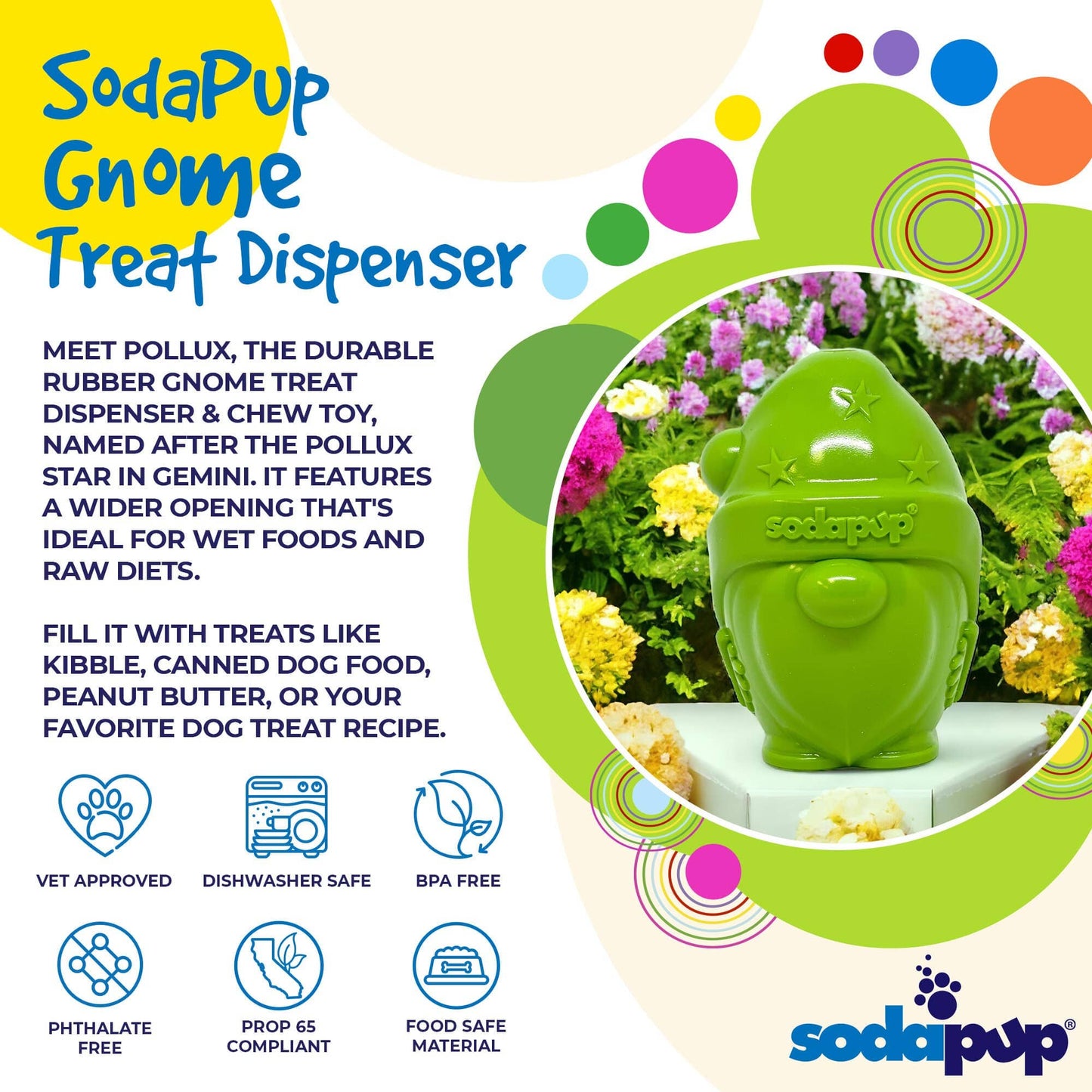 SodaPup - Gnome Durable PUP-X Synthetic Rubber Treat Dispenser - Gnome Treat Dispenser