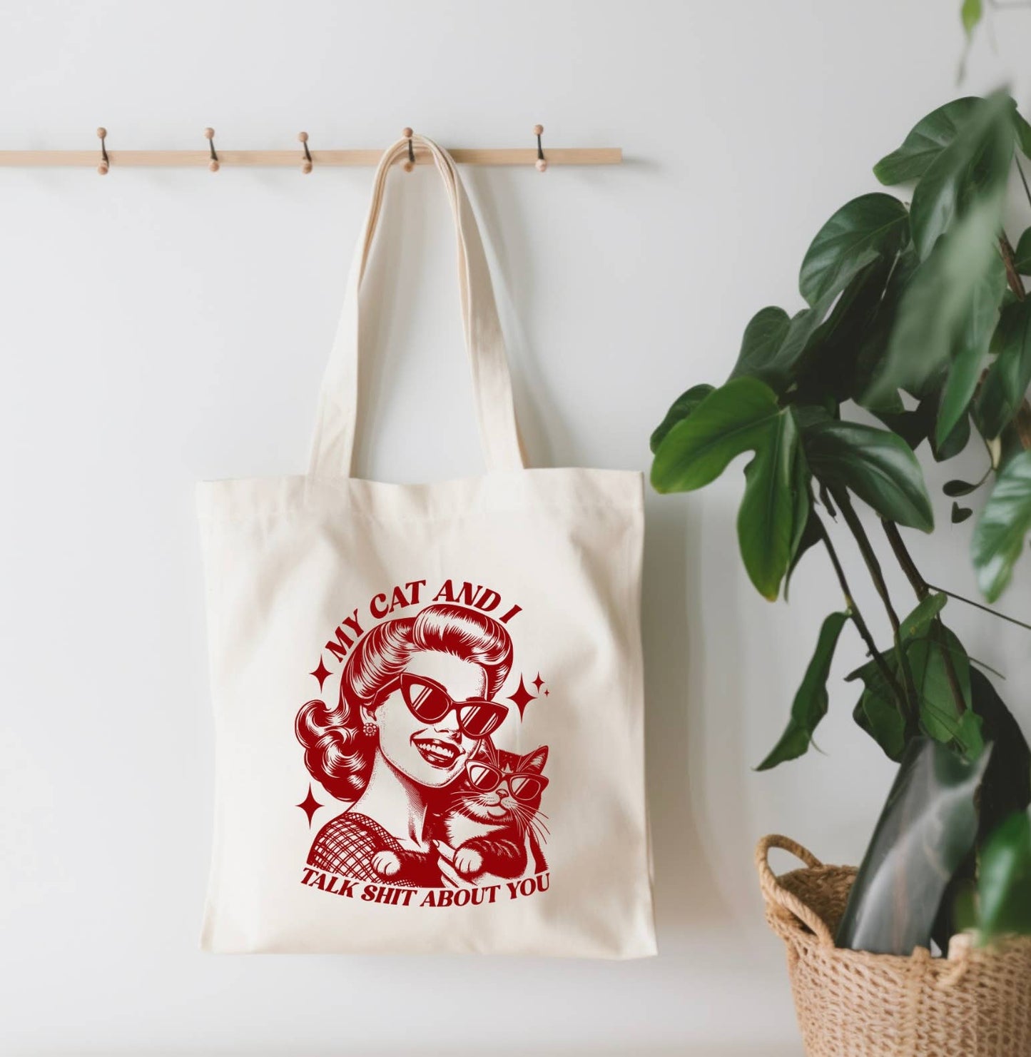 EnchantingSunshine - My Cat And I Talk About You Small Canvas Tote Bag - Doot's Pet LLC Collars For A Cause