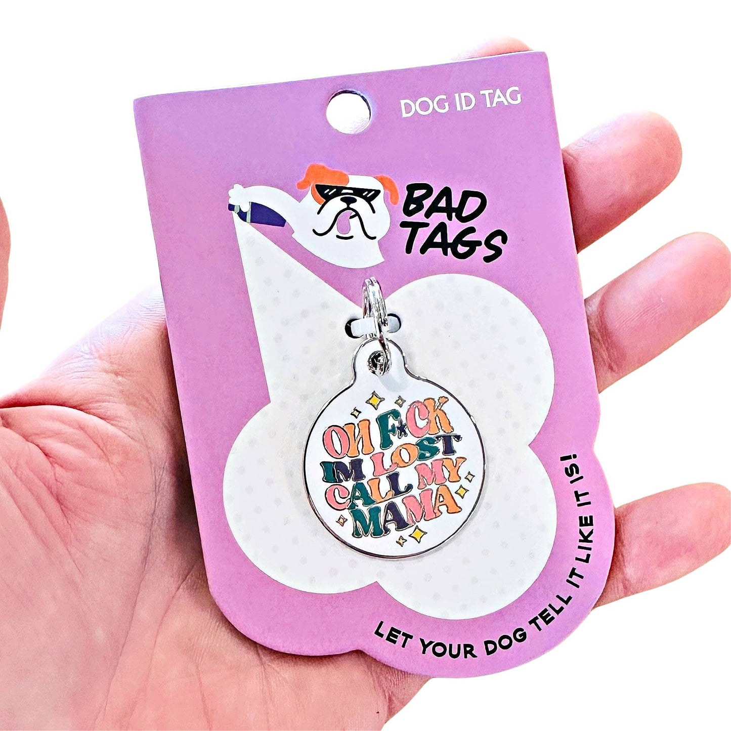 Bad Tags - Personalized Pet ID Dog Collar Tag - F*ck I'm Lost Call Mama - Small / Engraved QR Code