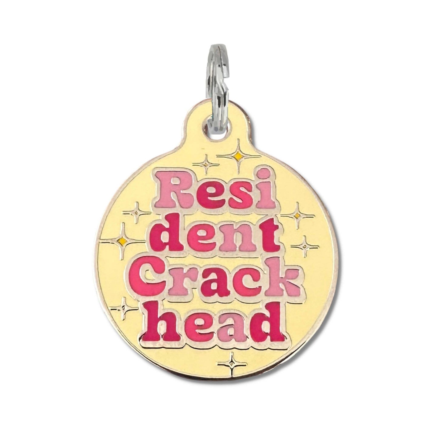 Bad Tags - Dog ID Tag with Personalized QR Code - Resident Crackhead - Yellow / Engraved QR Code / Large 1.25"