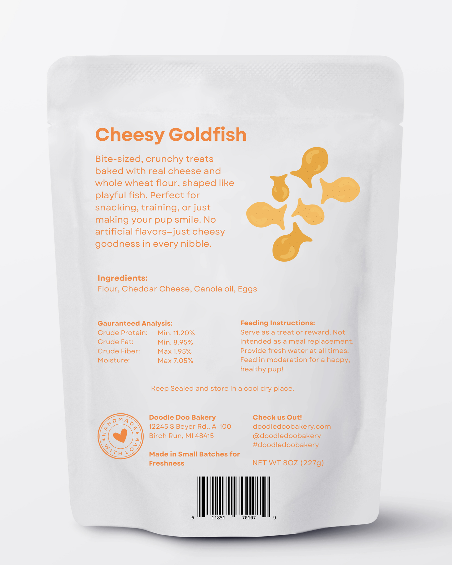 Homemade Dog Treats - Cheesy Goldfish 1/2lb 🐶 - Doot's Pet LLC Collars For A Cause