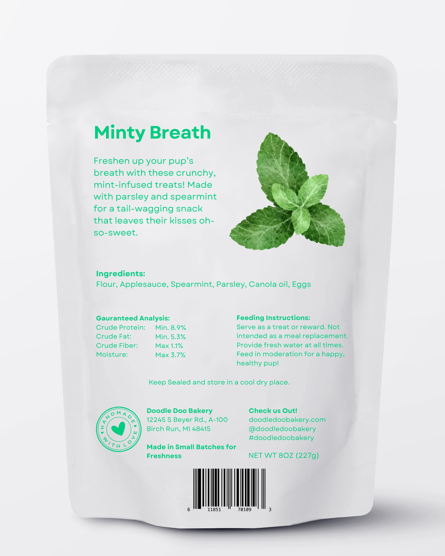🍃Homemade Dog Treats - Minty Breath Blend Dog Snacks 1/2lb. - Doot's Pet LLC Collars For A Cause