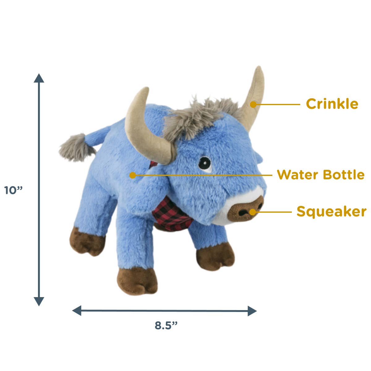 Tall Tails - Crunch Plush Blue Ox Dog Toy - 10"