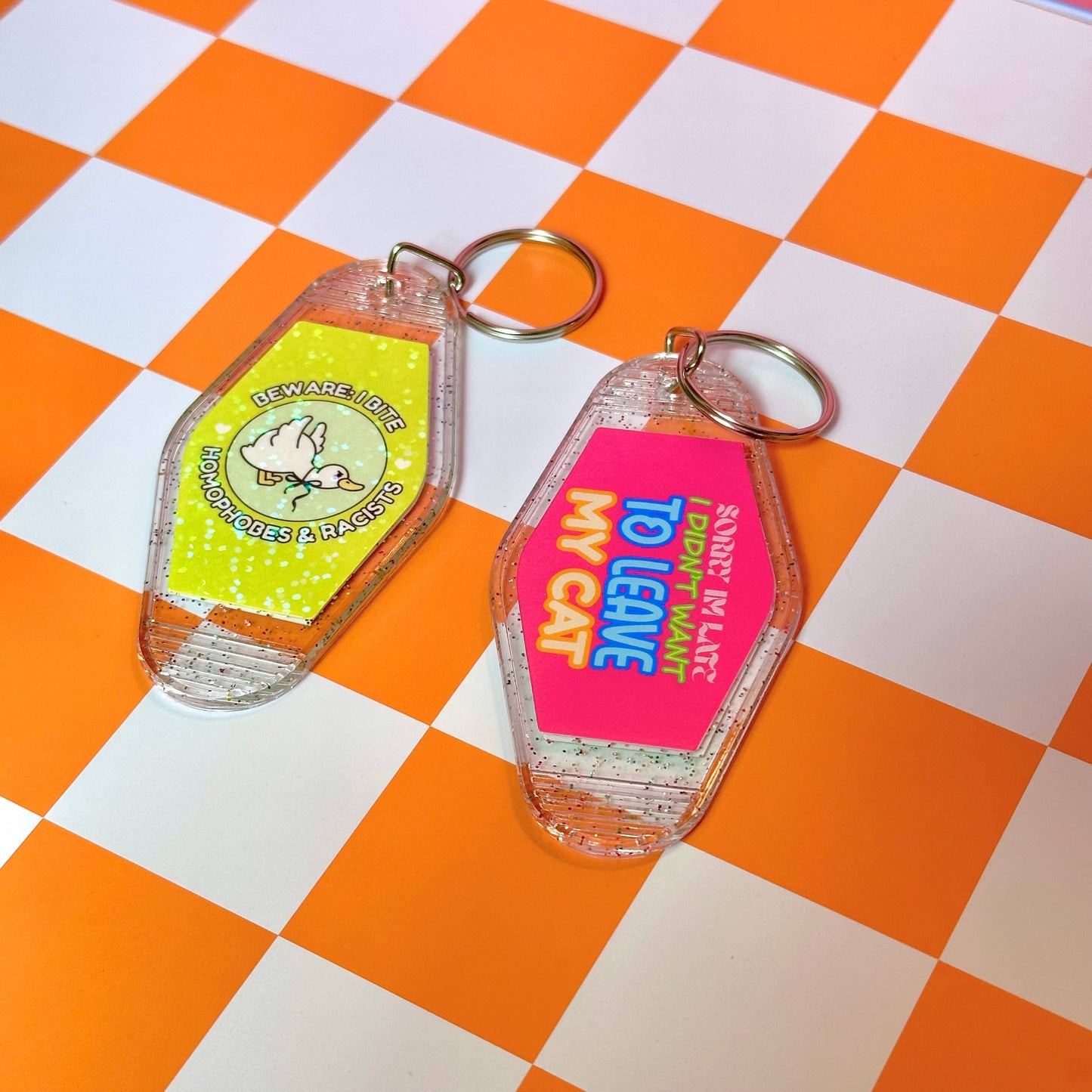 Stickers X Ashley Bexar - Funny Cat Mom Cats Witchy Motel Keychain Acrylic Keychain - Glitter / Silver