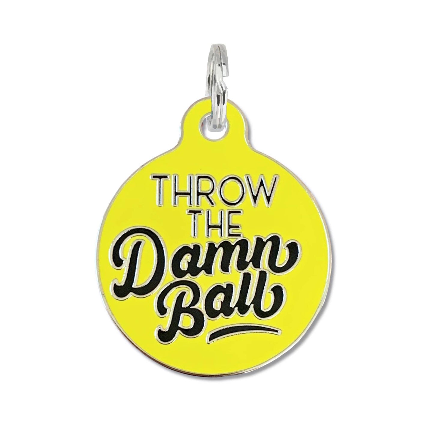 Bad Tags - Dog ID Tag with Personalized QR Code - Throw the Damn Ball - Engraved QR Code / Large 1.25"