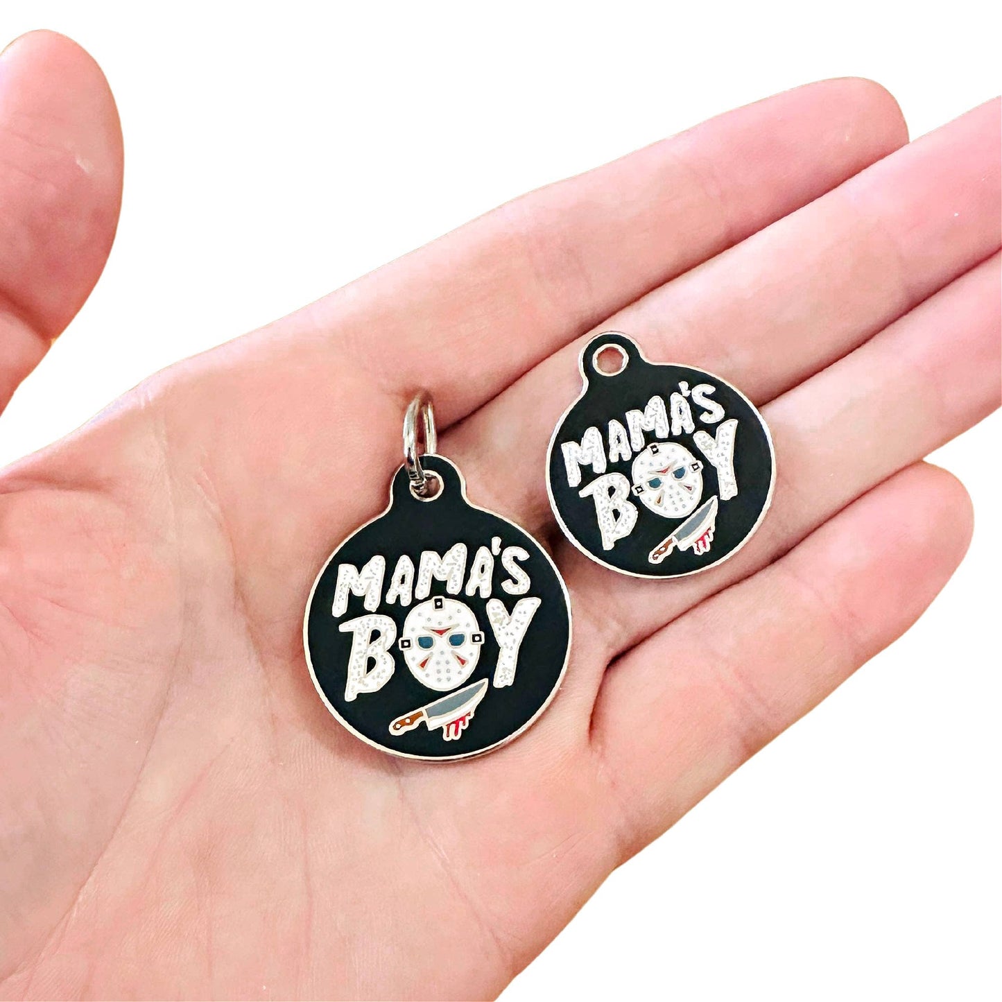 Bad Tags - Dog ID Tag with Personalized QR Code - Mama's Boy Jason - Engraved QR Code / Large 1.25"
