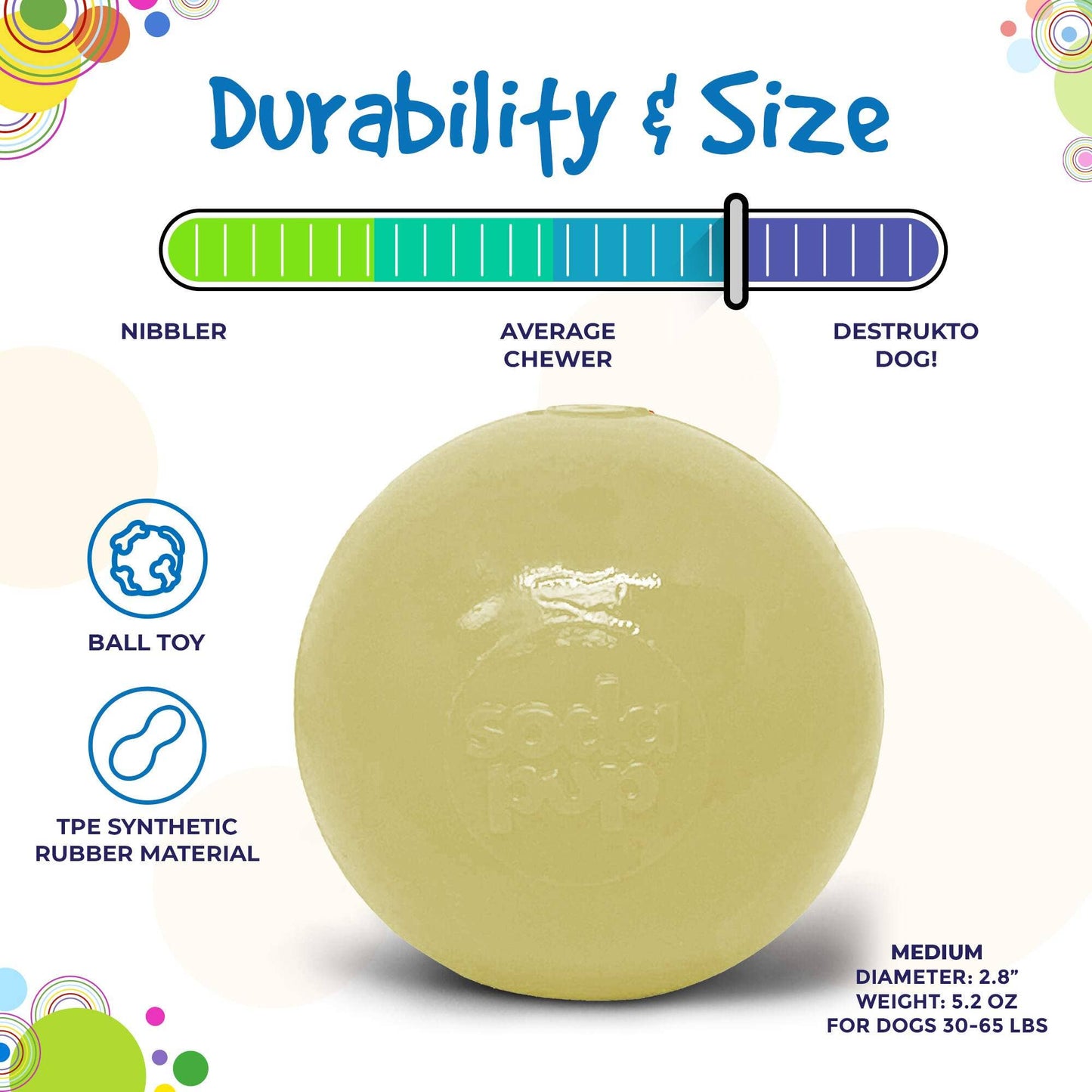 SodaPup - Squeak Ball Ultra Durable PUP-X Squeaking, Chewing, Floating & Retrieving Ball - Large Squeaker Ball - glow in the dark