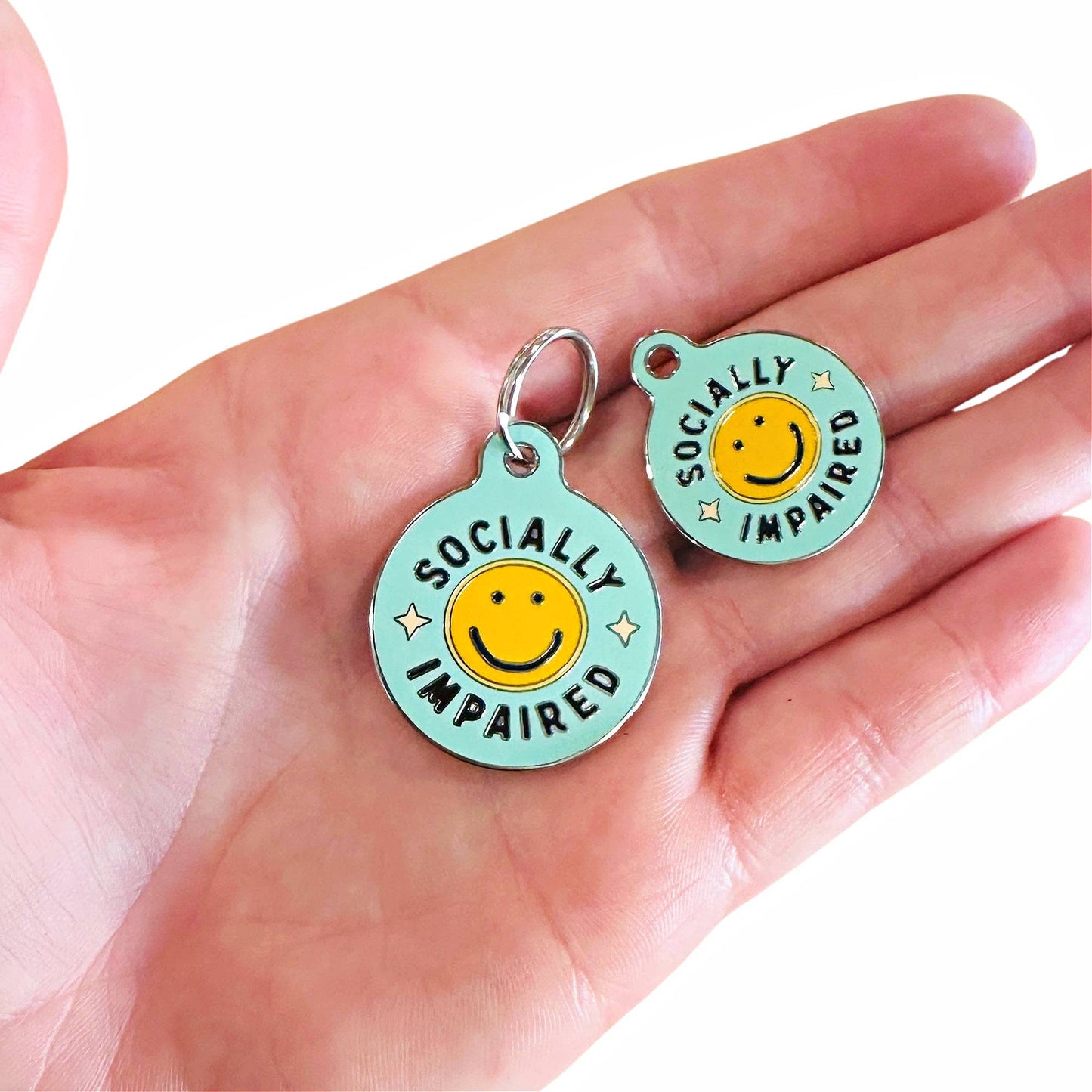 Bad Tags - Funny Dog ID Tag w/ Personalized QR Code - Socially Impaired - Engraved QR Code / Large 1.25"