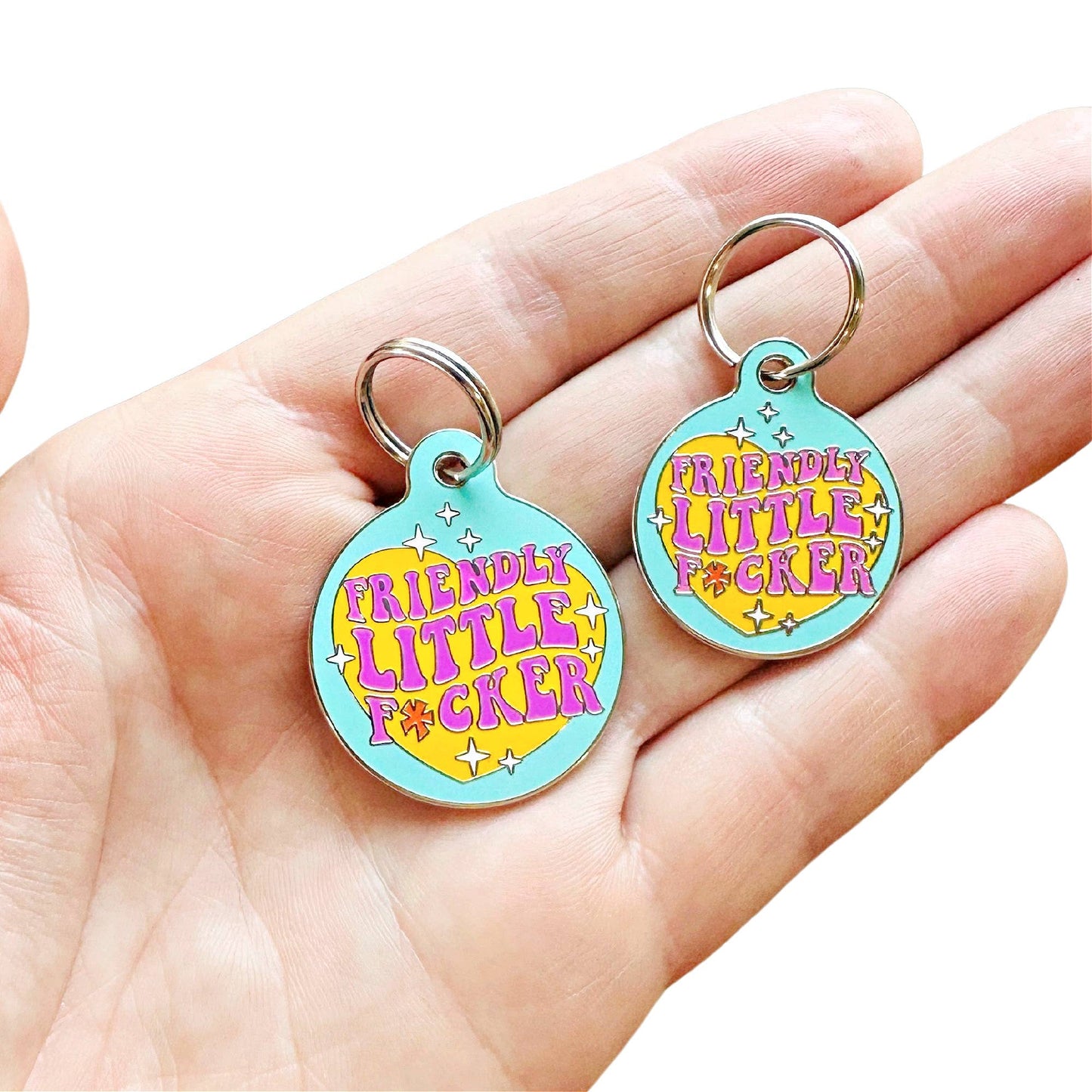 Bad Tags - Funny Dog ID Tag with Scannable QR Code - Friendly F*cker - Engraved QR Code / Small 1"