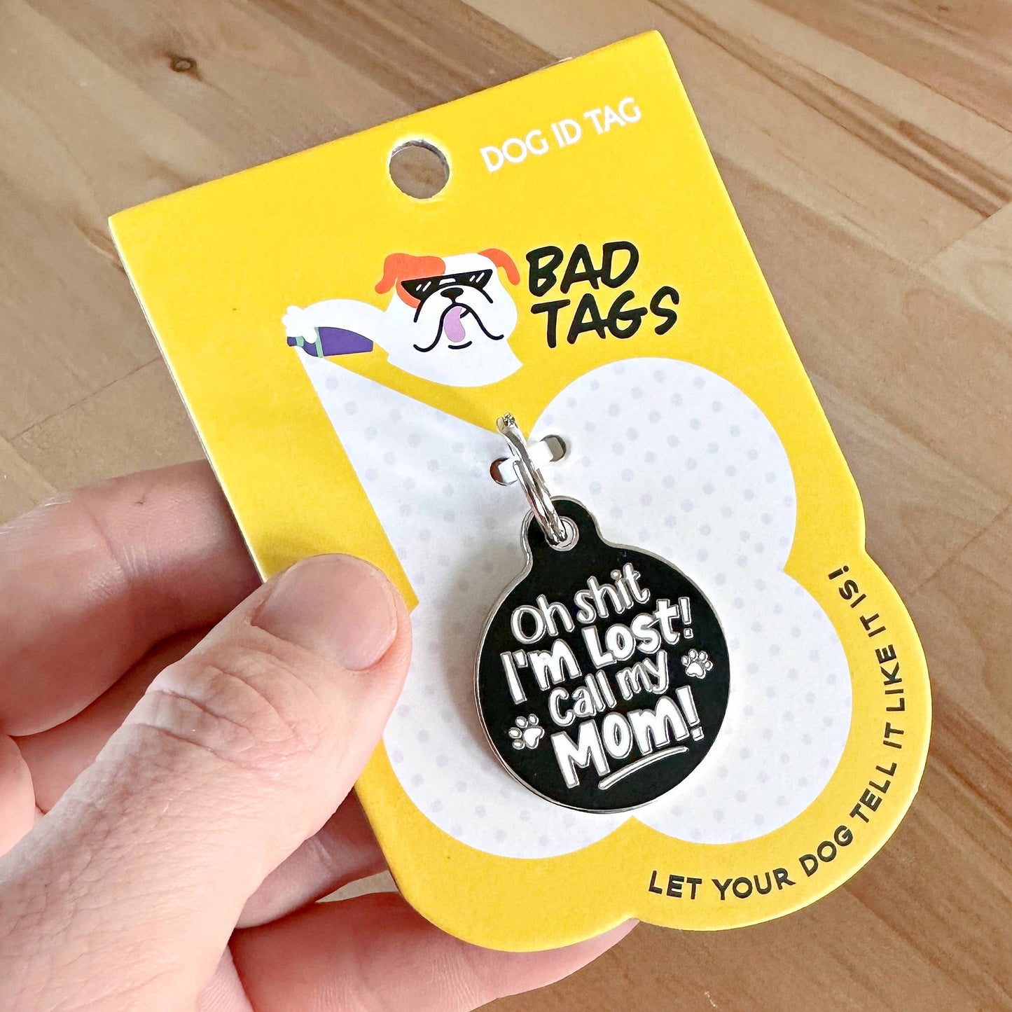 Bad Tags - Dog ID Tag w/ Personalized QR Code - Shit I'm Lost Call Mom - Small / Engraved QR Code