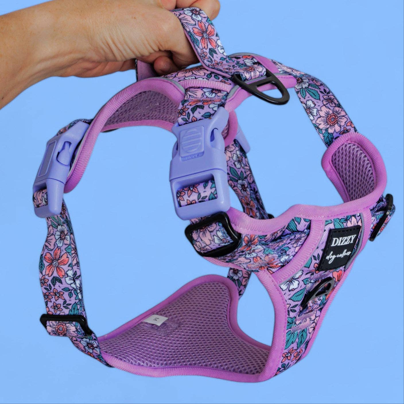 Dizzy Dog Collars - No Pull Dog Harness | Step in | Reflective | Heavy Duty | Easy Reach Handle | Lilac Floral - Medium/Large