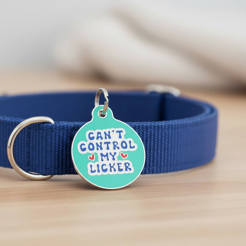 Bad Tags - Dog Tag w/ Personalized QR Code - Can't Control my Licker - Pink / Engraved QR Code / Small 1"