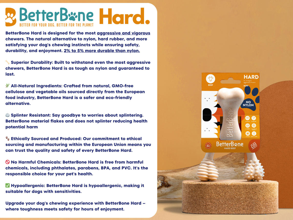 BetterBone Natural Dog Chews - BetterBone HARD -Durable, All-Natural, No Nylon, Sustainable - Beef / Small (dogs under 25 lbs)