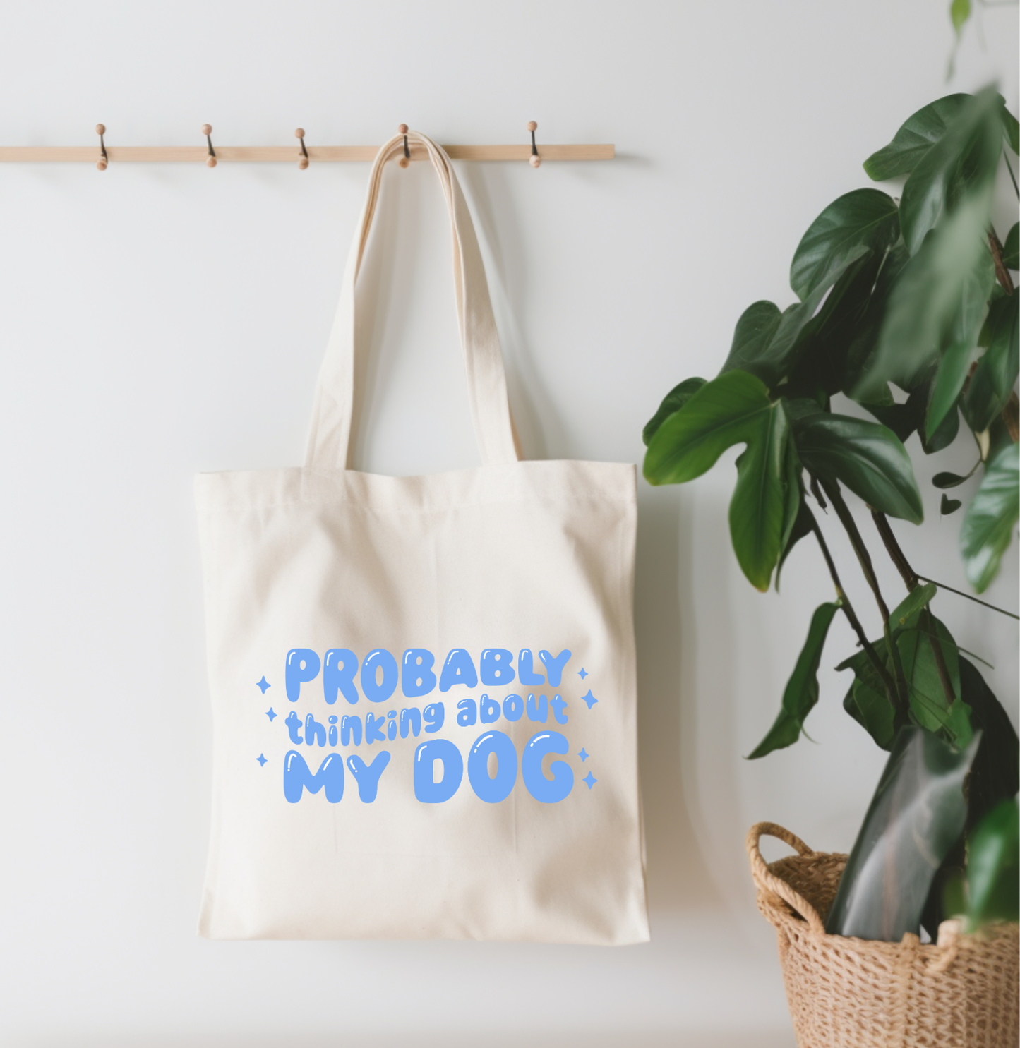 EnchantingSunshine - Probably Thinking About My Dog Canvas Tote Bag - Doot's Pet LLC Collars For A Cause