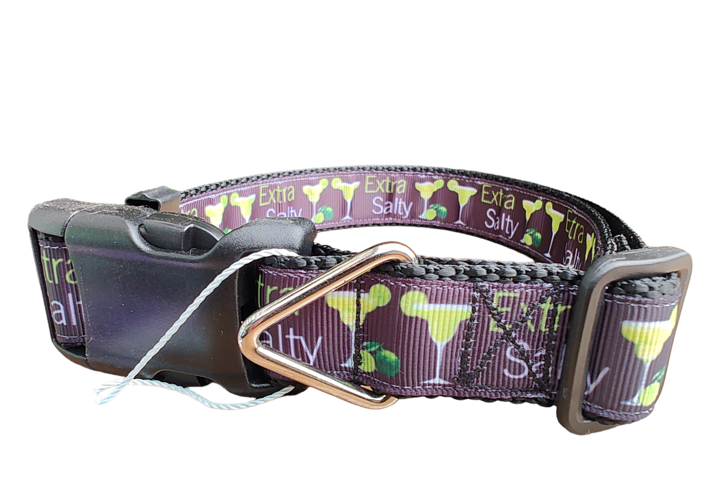 Extra Salty Margarita Black Nylon Dog Collar MD, LG, XL, Leash - Doot's Pet LLC Collars For A Cause