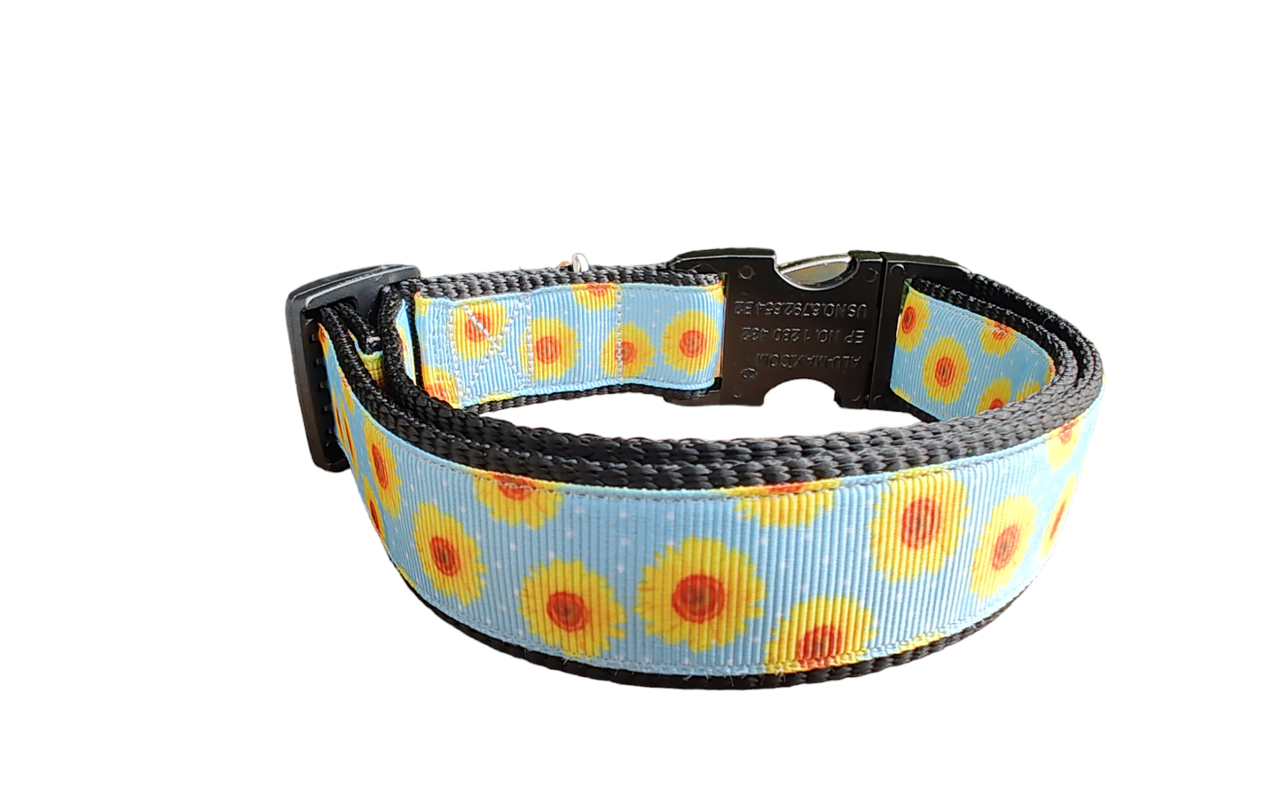 Yellow Flowers Black Nylon Dog Collar MD, LG, XL, Leash - Doot's Pet LLC Collars For A Cause