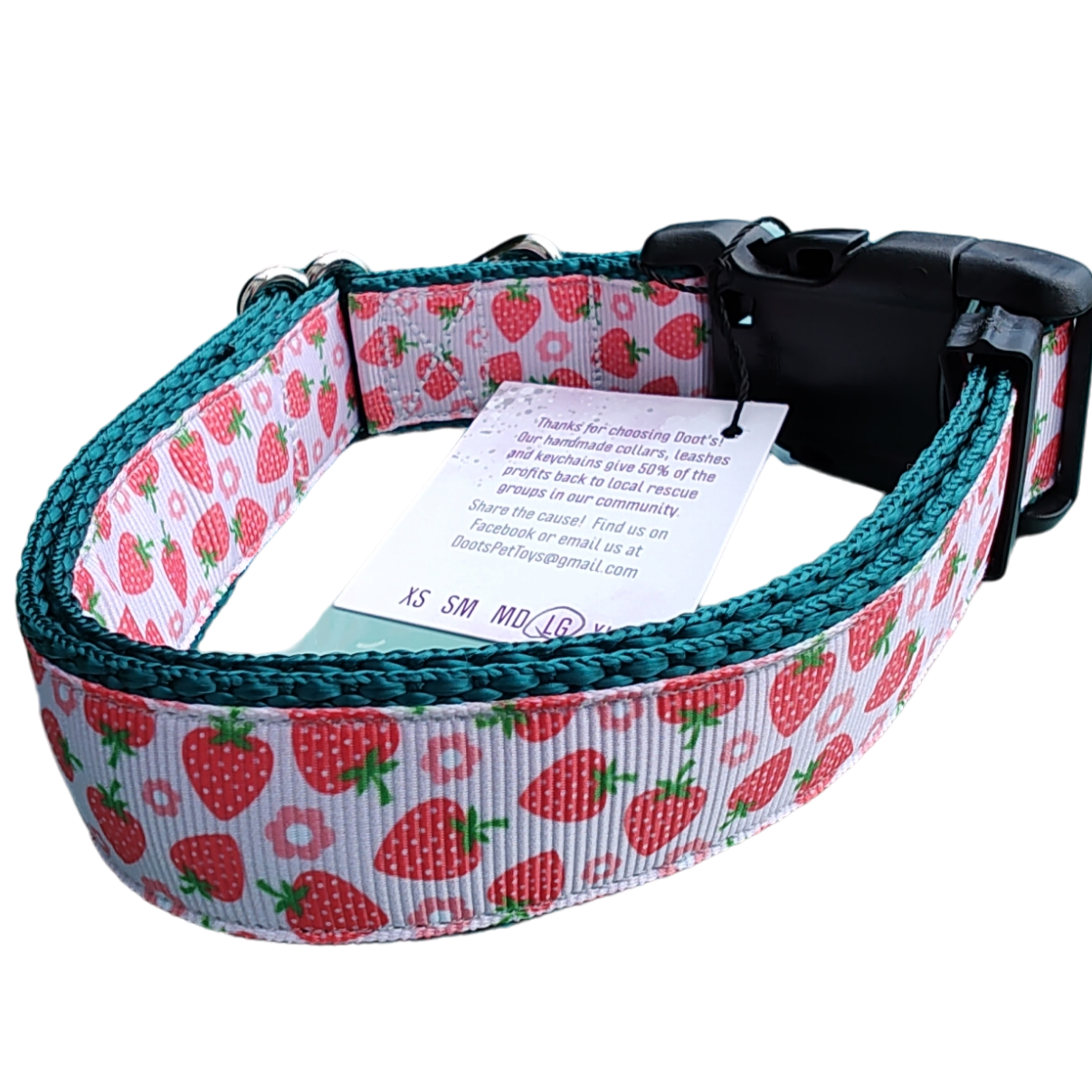 Strawberry Flowers Green Nylon Dog Collar MD, LG, XL, Leash - Doot's Pet LLC Collars For A Cause