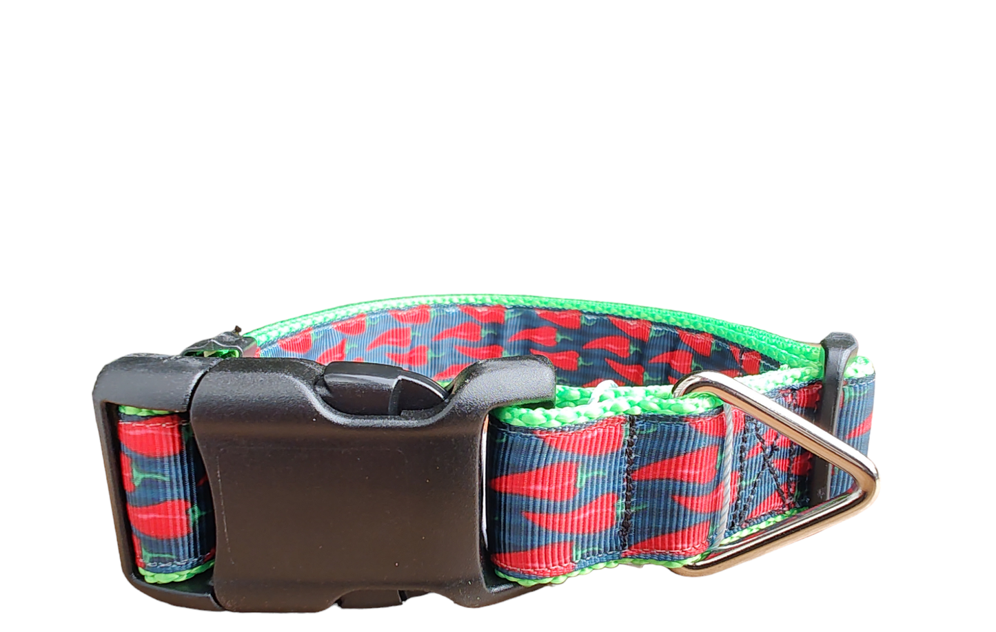 Spicy Red Pepper Neon Green Nylon Dog Collar MD, LG, XL, Leash - Doot's Pet LLC Collars For A Cause