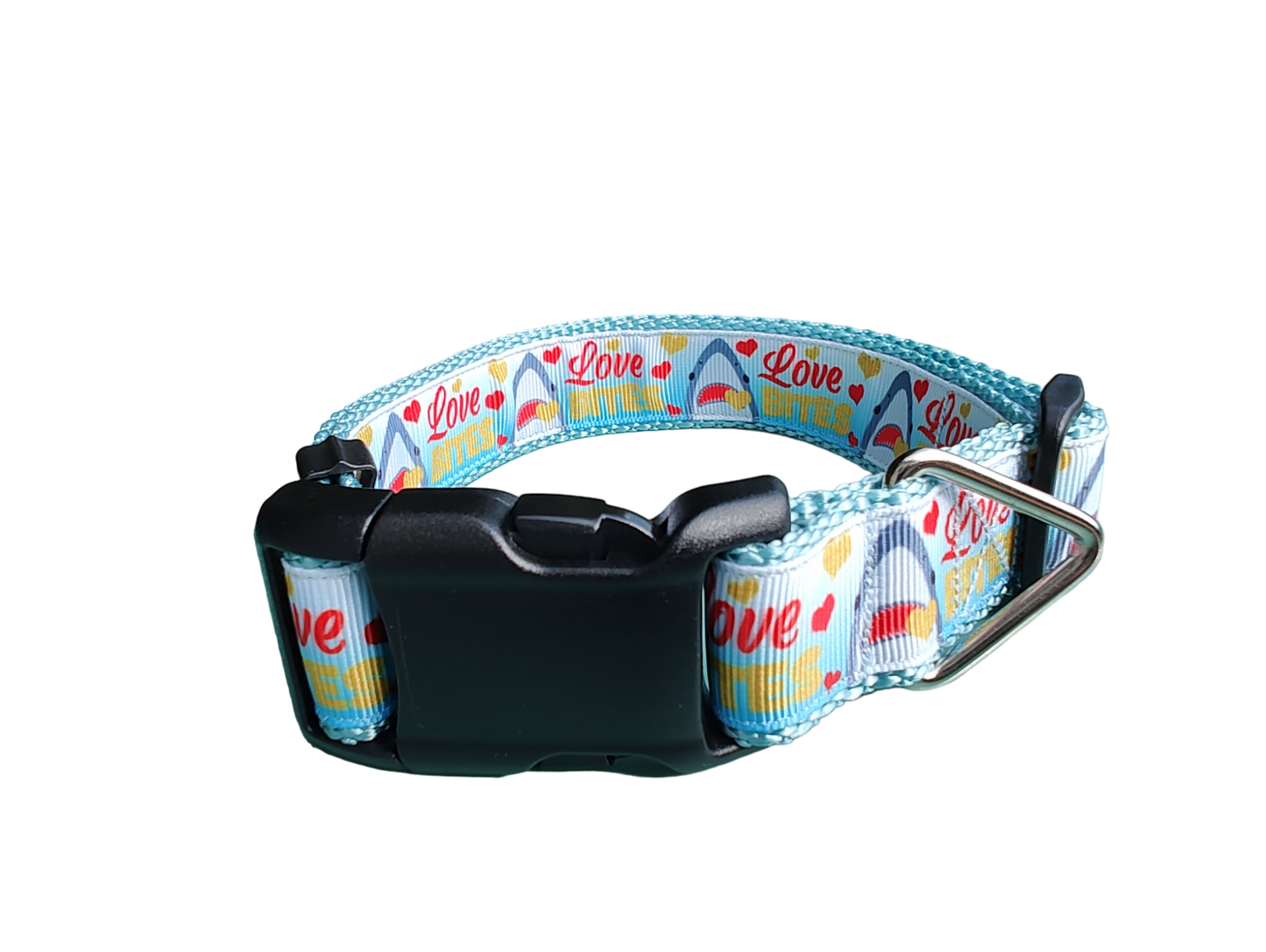 Love Bite Sharks Lt Blue Nylon Dog Collar MD, LG, XL, Leash - Doot's Pet LLC Collars For A Cause
