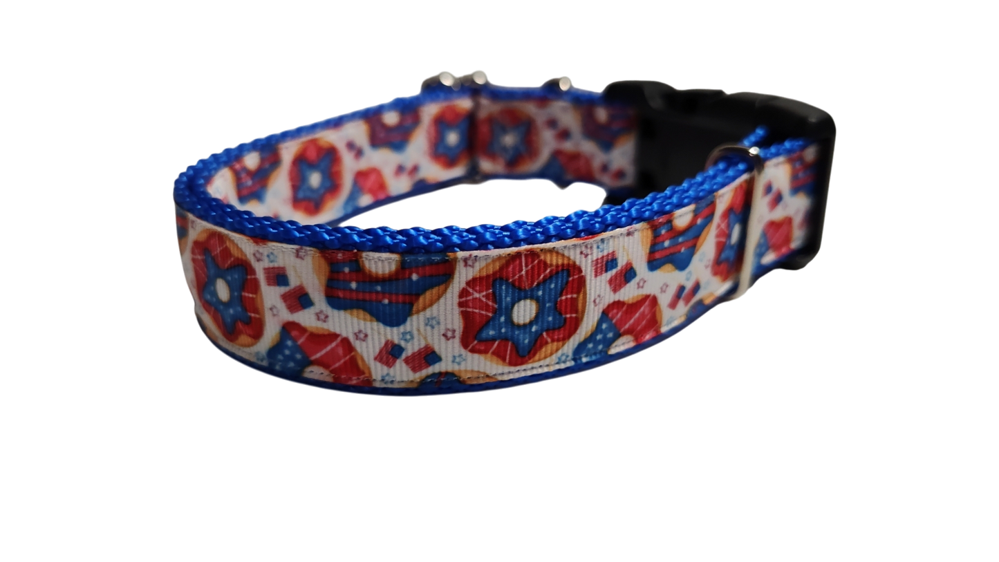 Patriotic Donuts Nylon Dog Collar