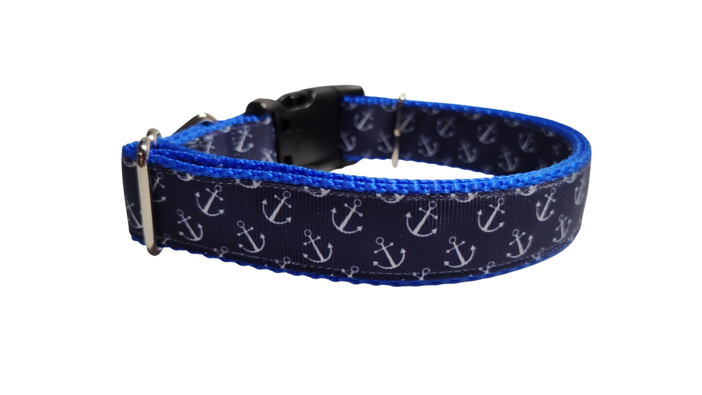 Blue Anchors Nylon Dog Collar