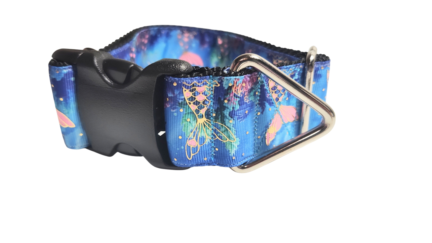 1.5" Wide Blue Mermaid Tail Nylon Dog Collar