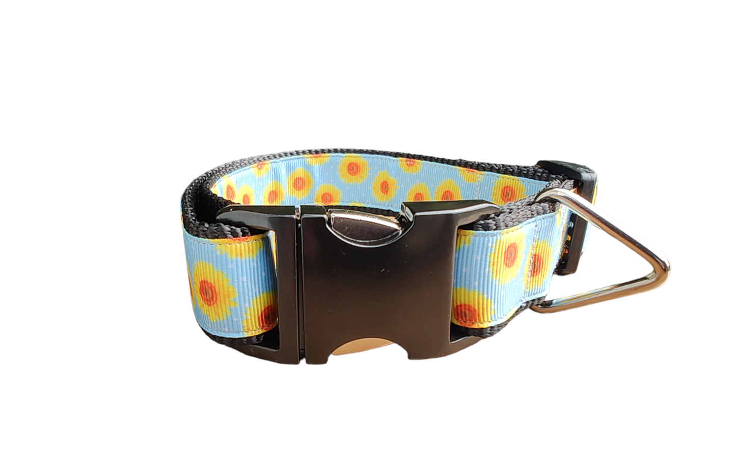 Yellow Flowers Black Nylon Dog Collar MD, LG, XL, Leash - Doot's Pet LLC Collars For A Cause