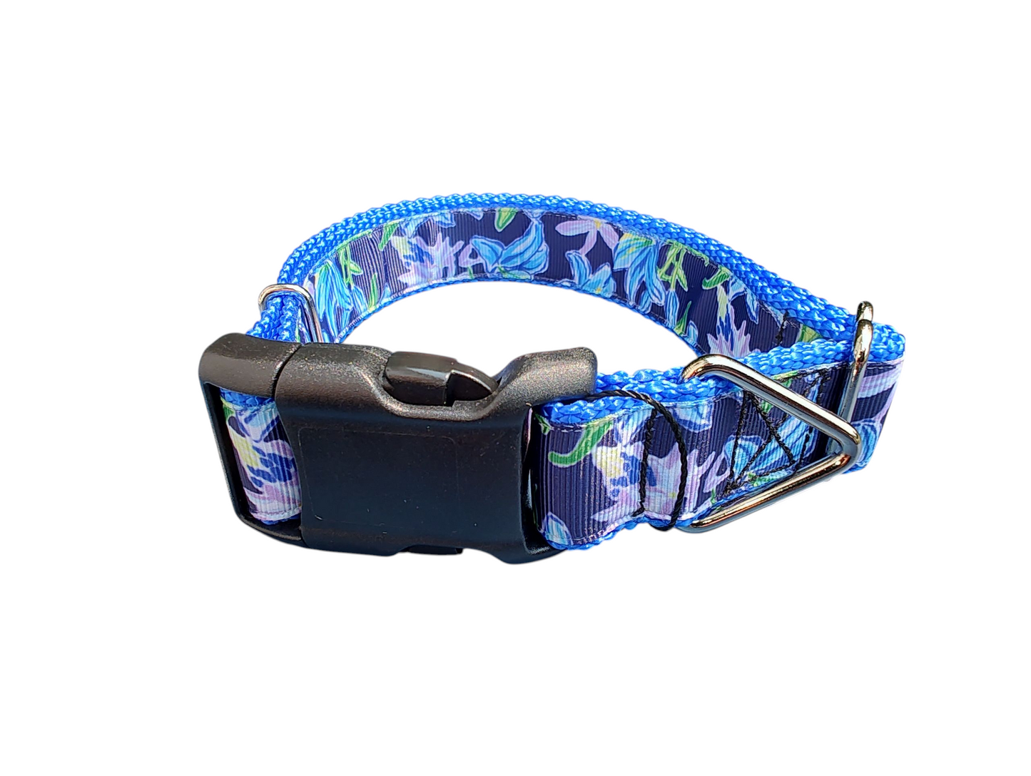 Blue Floral Nylon Dog Collar