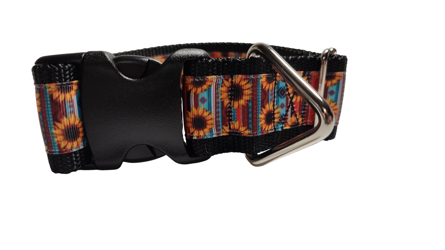 1.5" Wide Sunflower Stripes Nylon Dog Collar