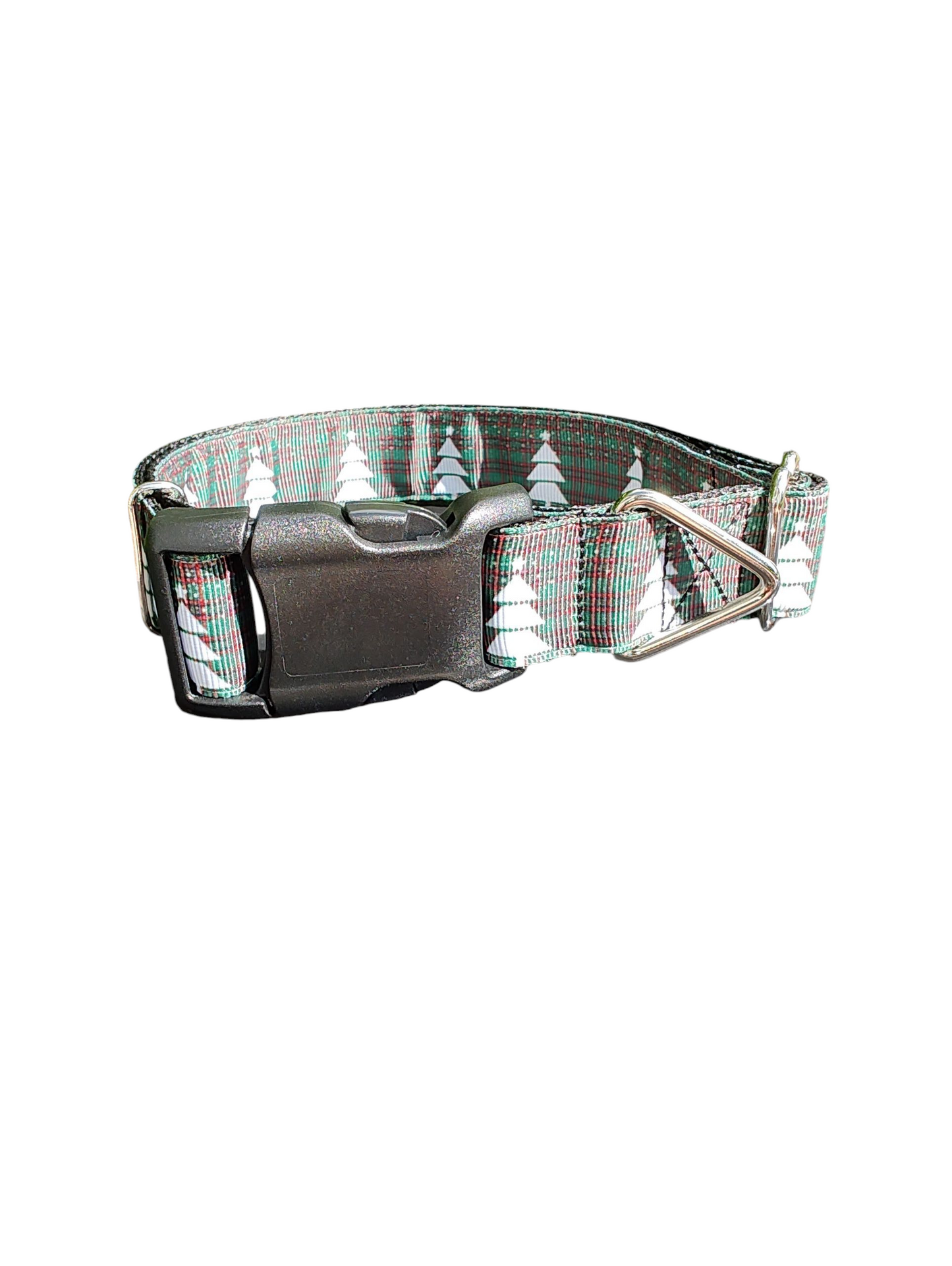 Green Plaid Trees Nylon Dog Collar