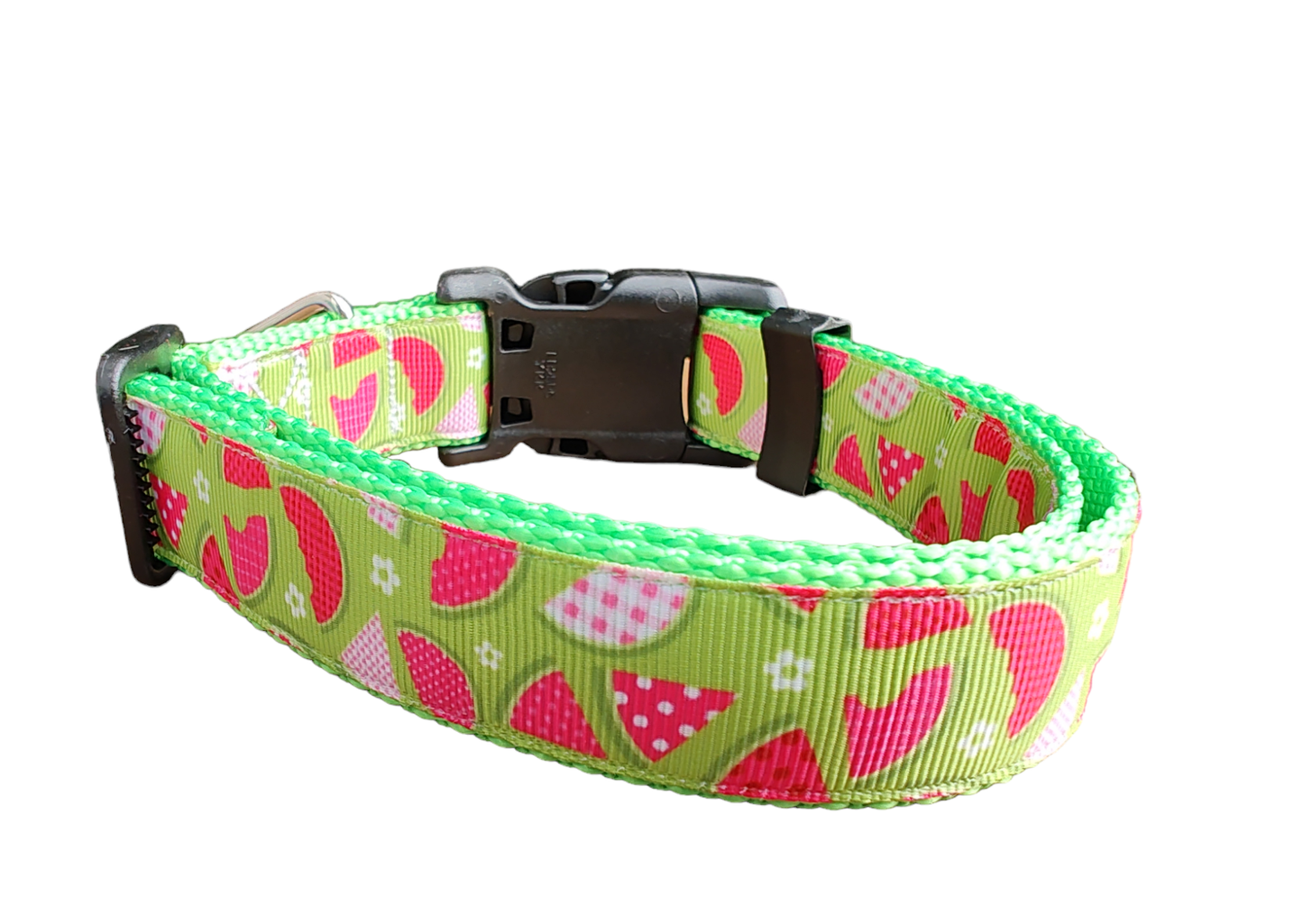 Watermelon Picnic Neon Green Nylon Dog Collar MD, LG, XL, Leash - Doot's Pet LLC Collars For A Cause