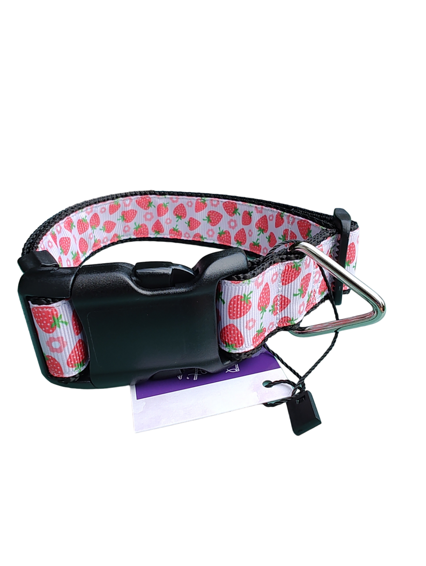 Strawberry Flowers Black Nylon Dog Collar MD, LG, XL, Leash - Doot's Pet LLC Collars For A Cause