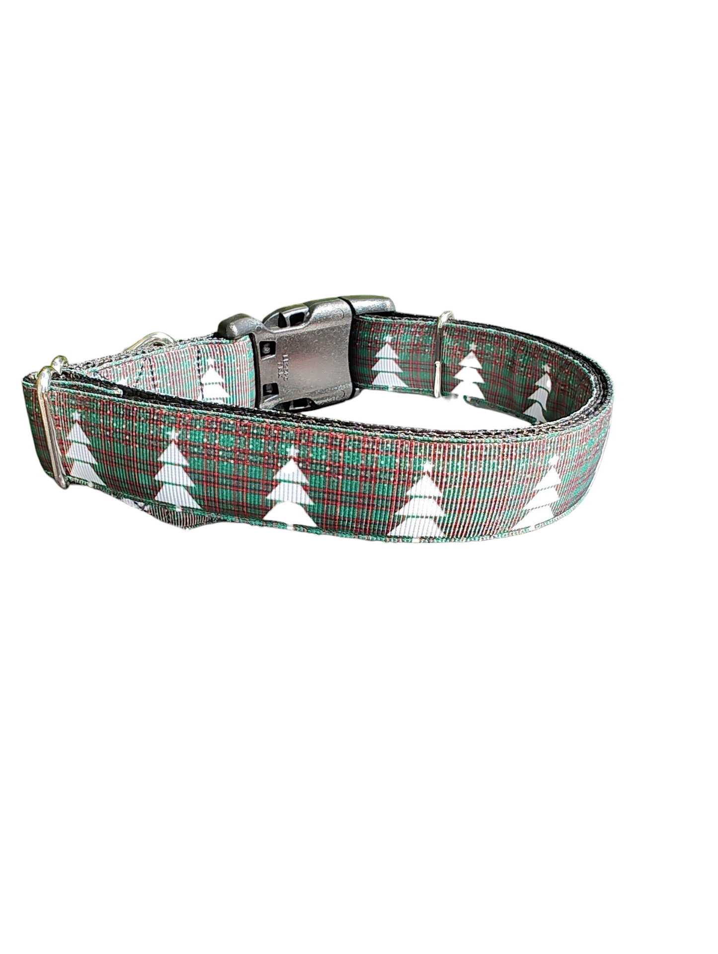 Green Plaid Trees Nylon Dog Collar