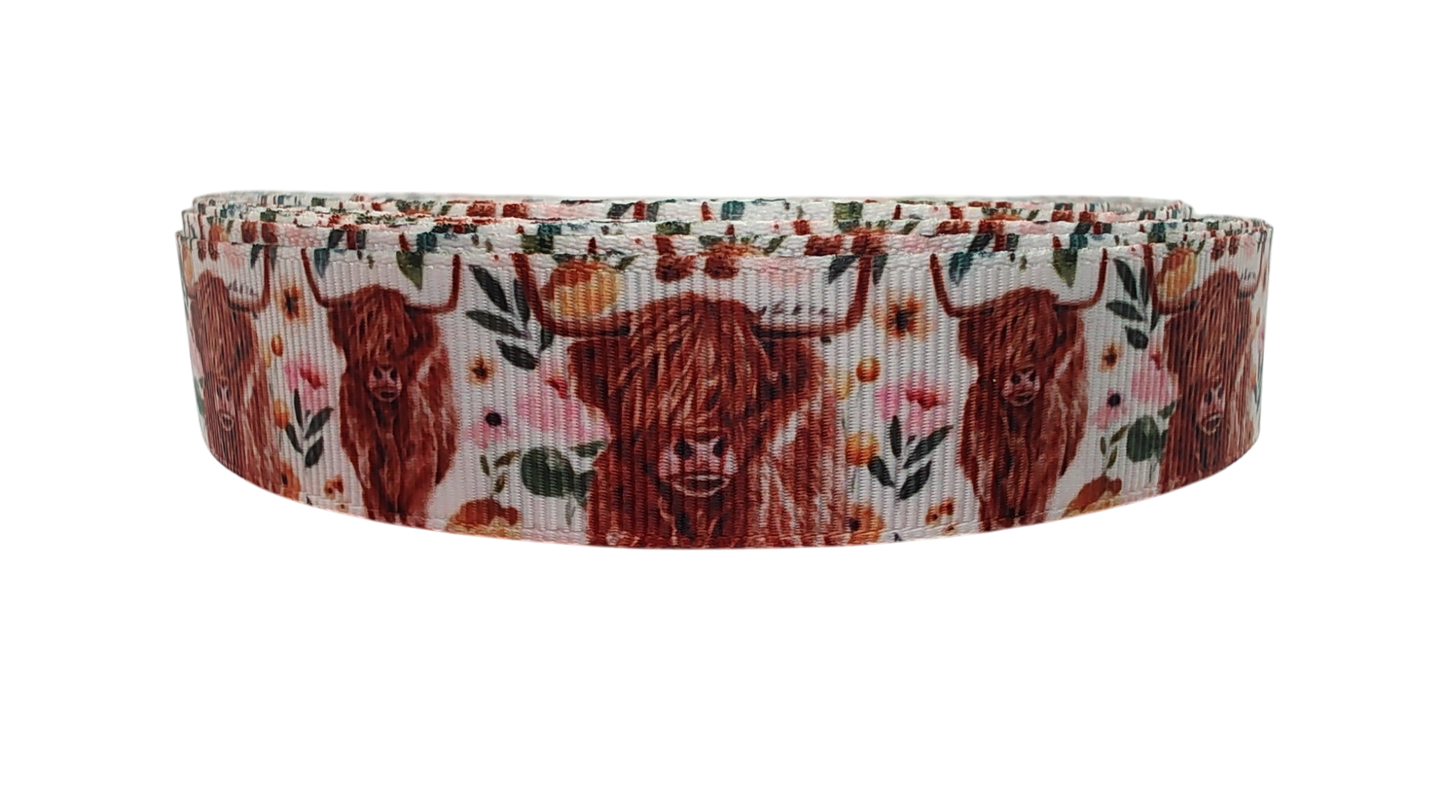 Western Highland Cow Flowers Nylon Dog Collar