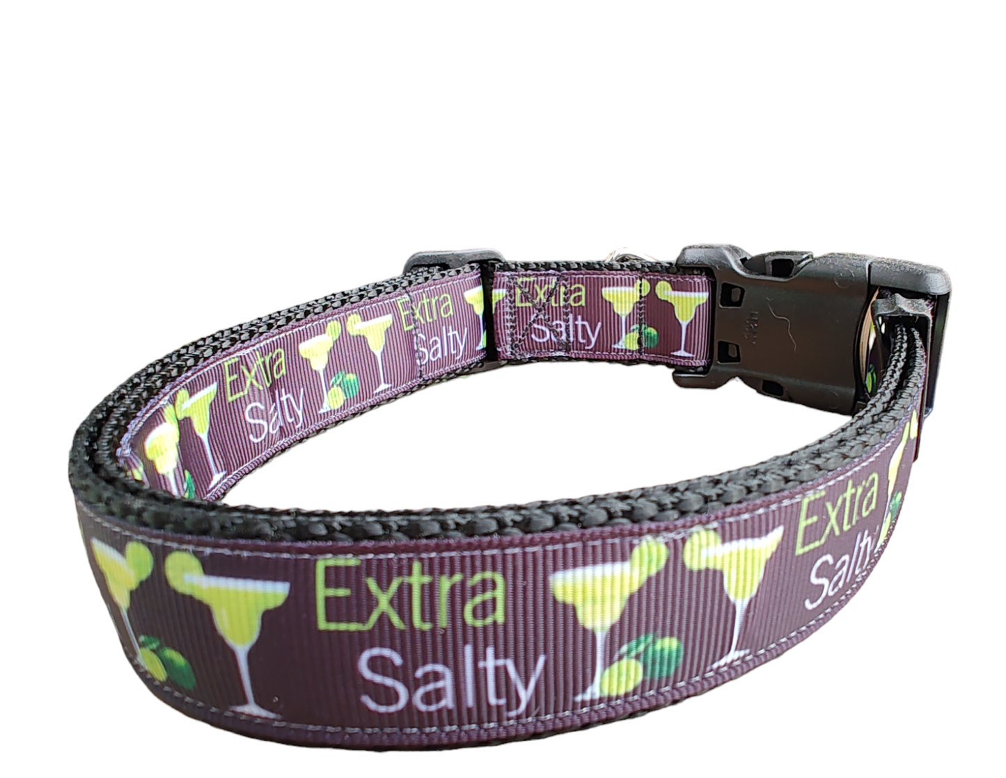 Extra Salty Margarita Black Nylon Dog Collar MD, LG, XL, Leash - Doot's Pet LLC Collars For A Cause