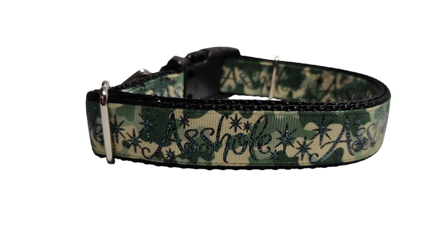Asshole Green Camoflage Nylon Dog Collar