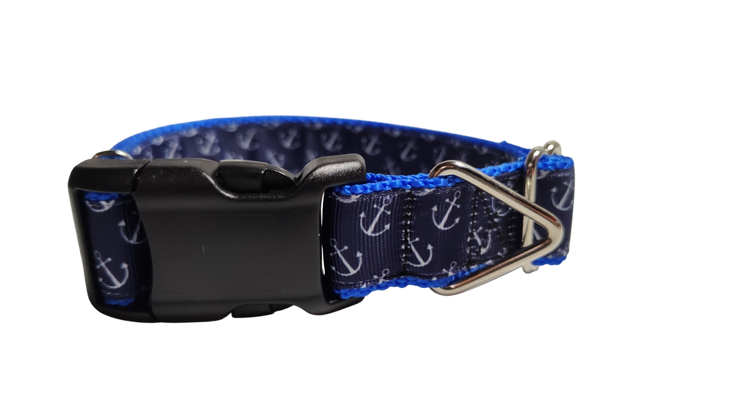 Blue Anchors Nylon Dog Collar