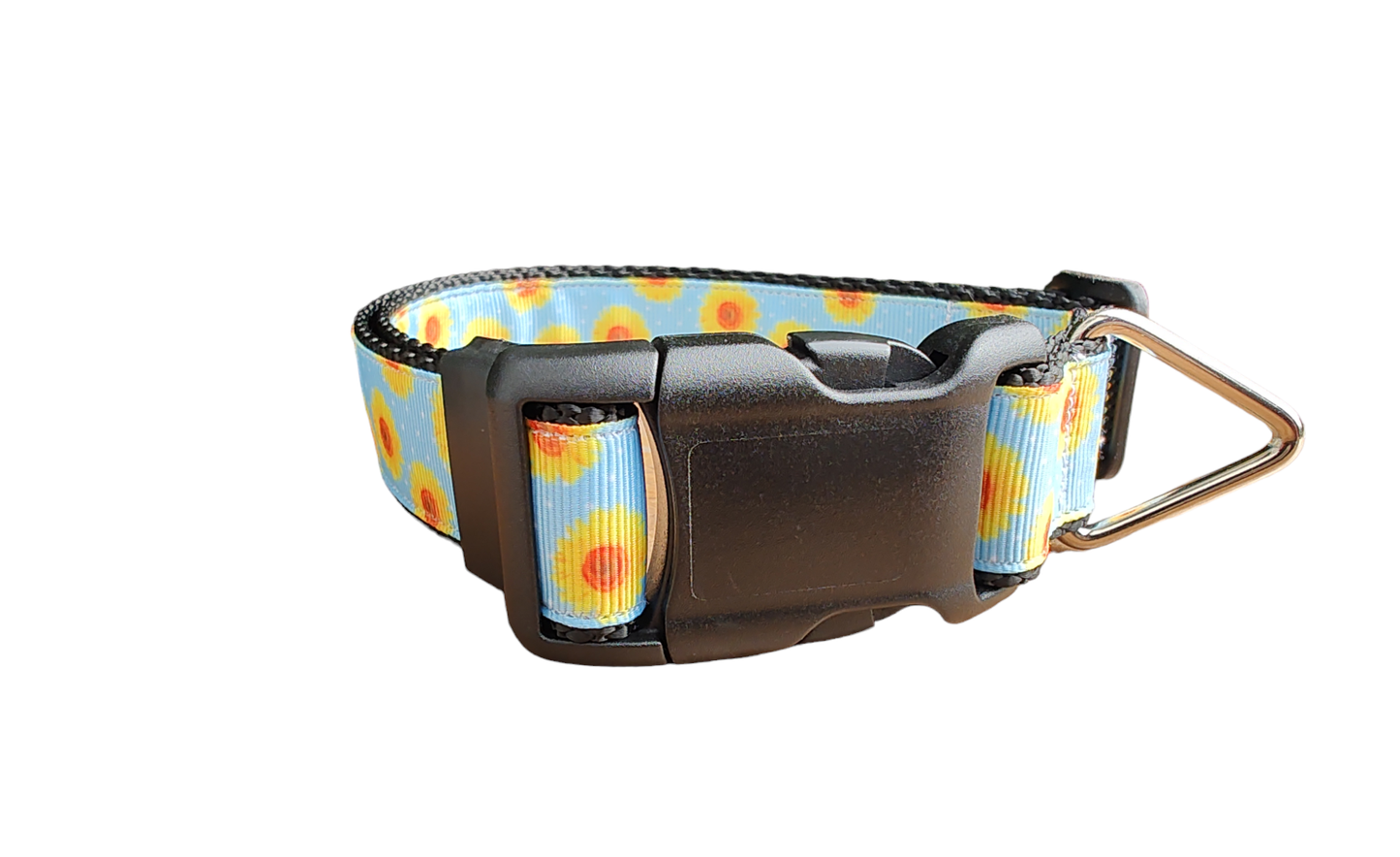 Yellow Flowers Black Nylon Dog Collar MD, LG, XL, Leash - Doot's Pet LLC Collars For A Cause