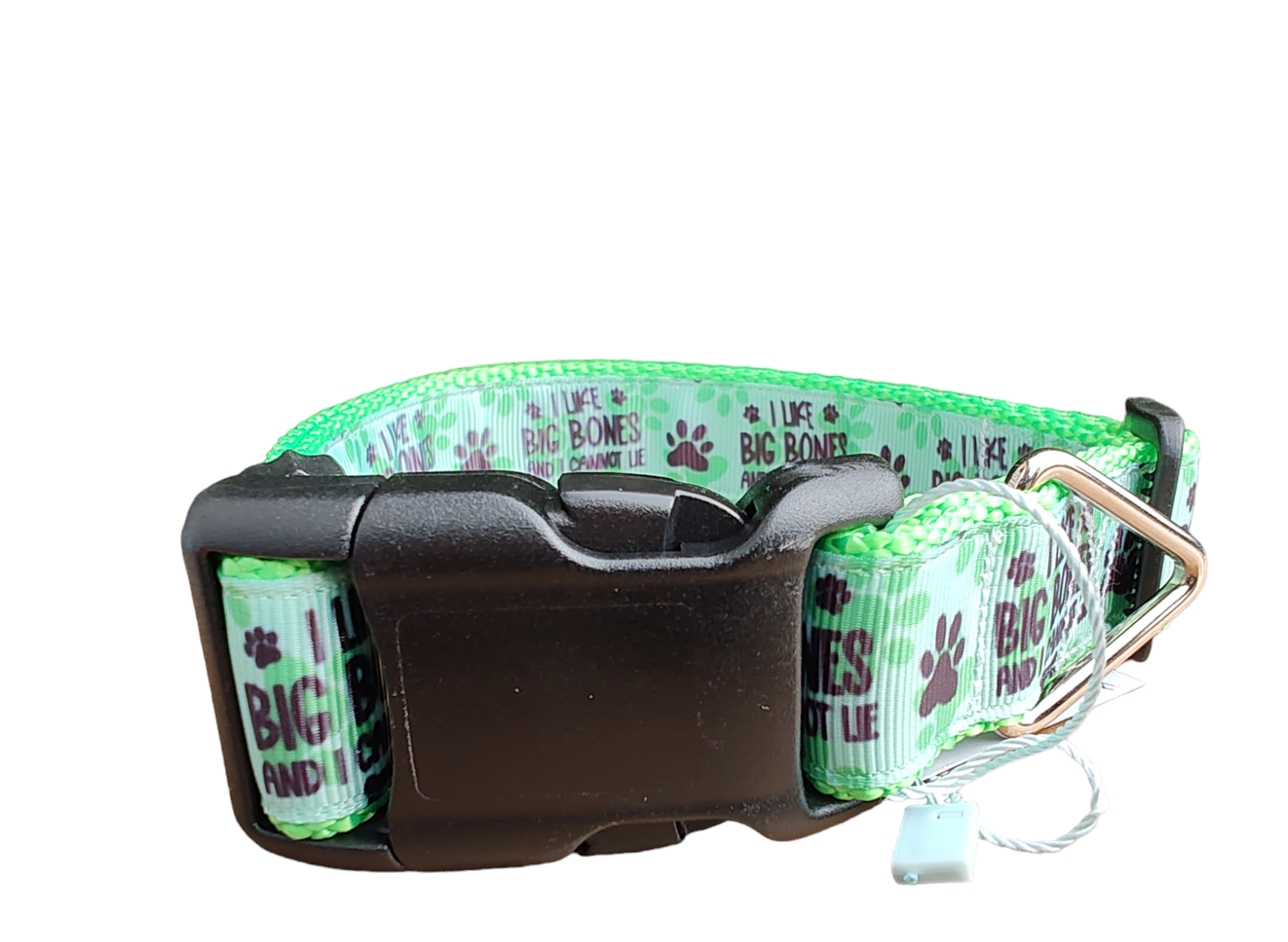 I Like Big Bones And I Cannot Lie Neon Green Nylon Dog Collar MD, LG, XL, Leash - Doot's Pet LLC Collars For A Cause